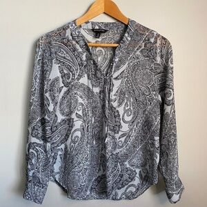 Banana Republic Factory Women's Gray V-neck Boho Long Sleeve Sheer‎ Blouse XSP